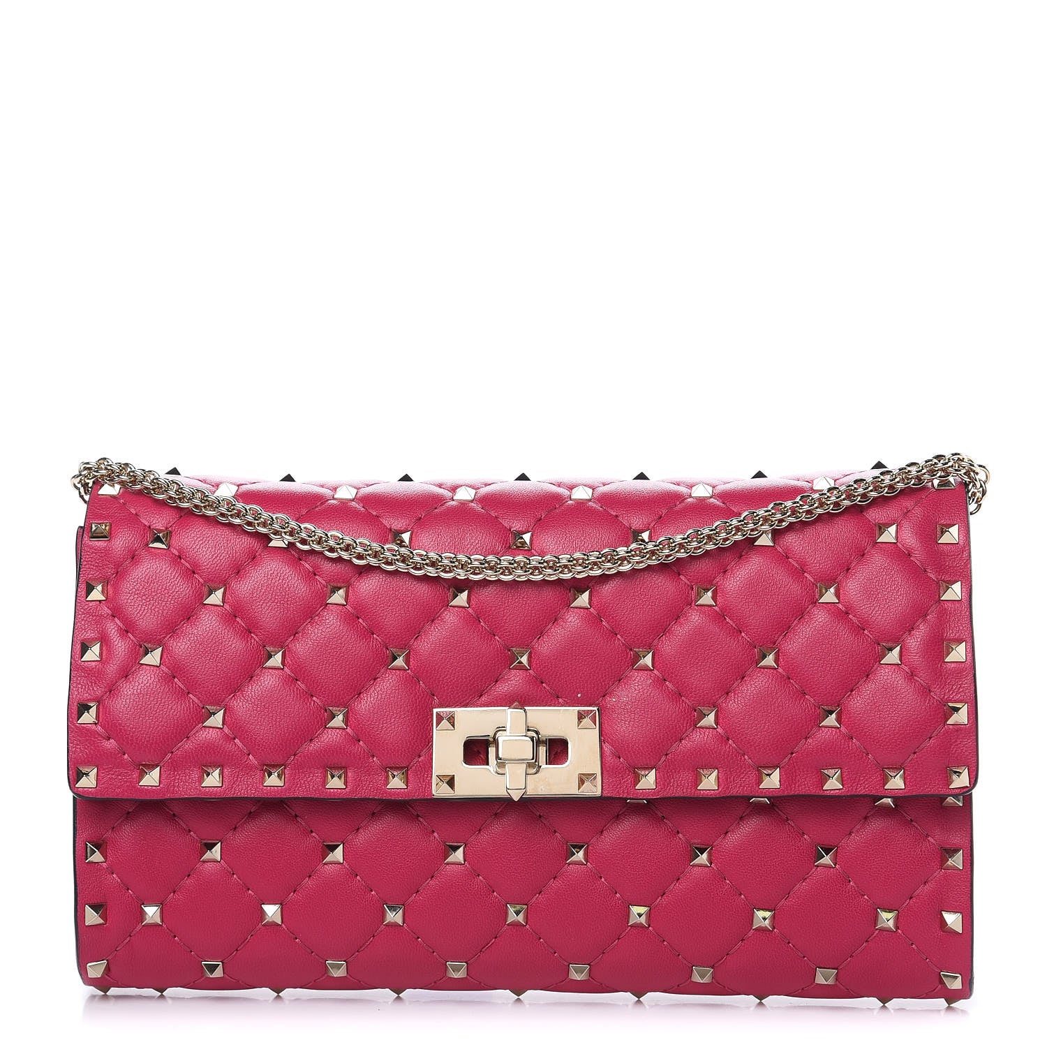 Valentino Garavani Nappa Rockstud Spike Wallet on Chain Disco Pink 1 of 10