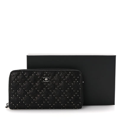 Chanel Crumpled Lambskin Studded Paris Dallas Zip Around Wallet Black 9 of 9