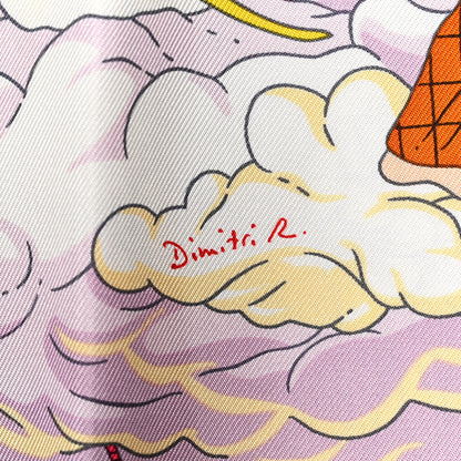 Hermes Silk Sur Mon Nuage Scarf 90 Bleu Ciel Parme Jaune 6 of 6