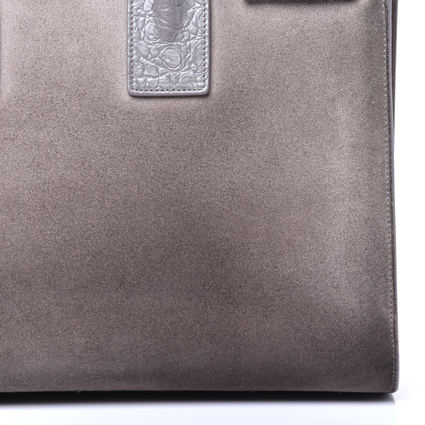 Suede Crocodile Embossed Small Sac de Jour Gray
