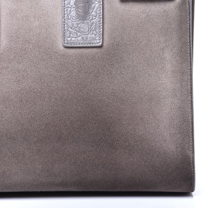 Saint Laurent Suede Crocodile Embossed Small Sac de Jour Gray 10 of 12