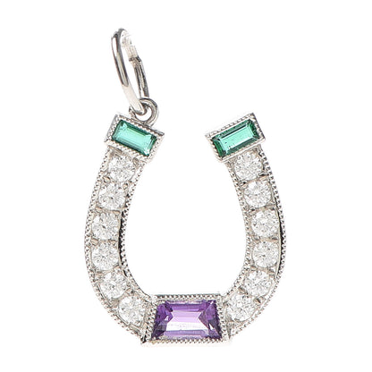 Tiffany Platinum Diamond Emerald Amethyst Horseshoe Charm 1 of 4