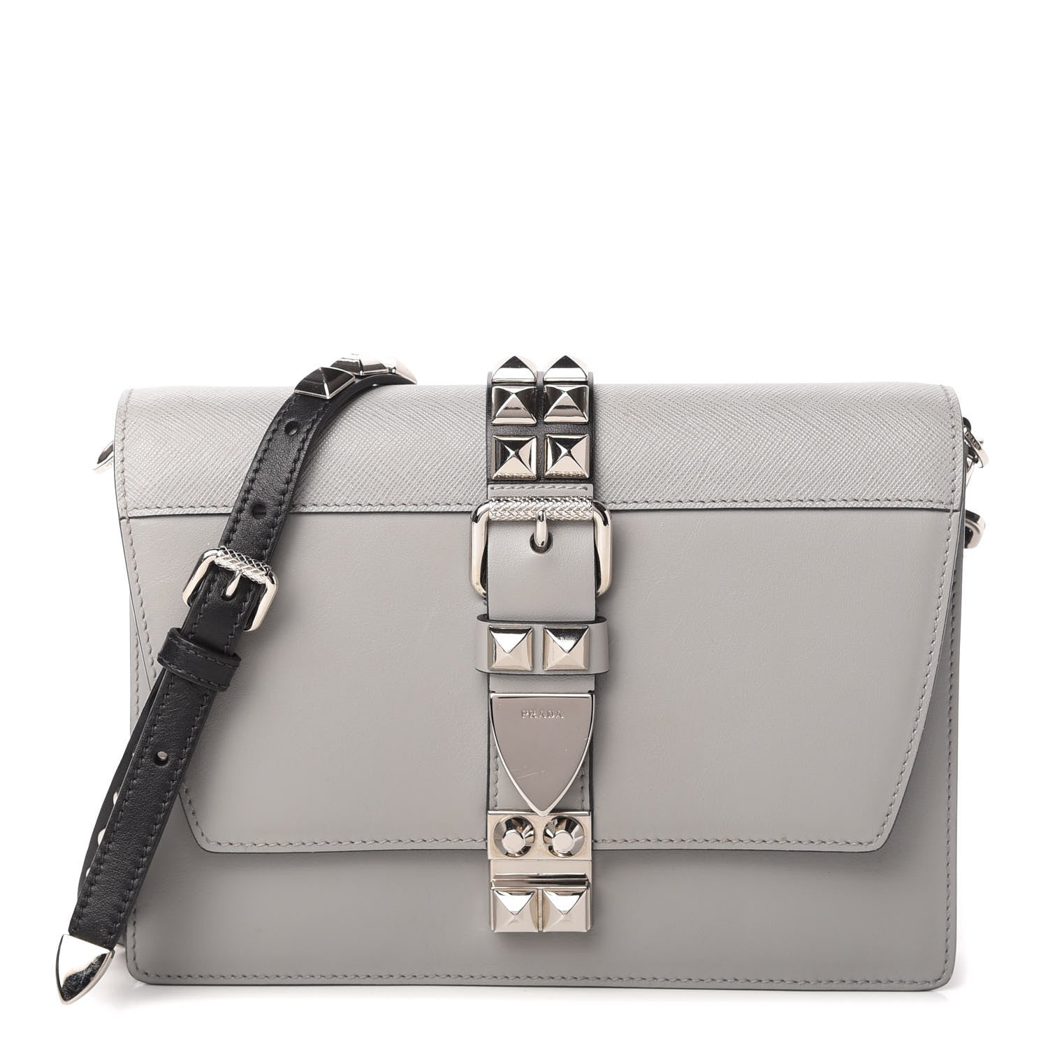 Prada Saffiano City Calfskin Studded Large Elektra Shoulder Bag Nube 1 of 10