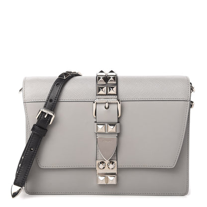 Prada Saffiano City Calfskin Studded Large Elektra Shoulder Bag Nube 1 of 10