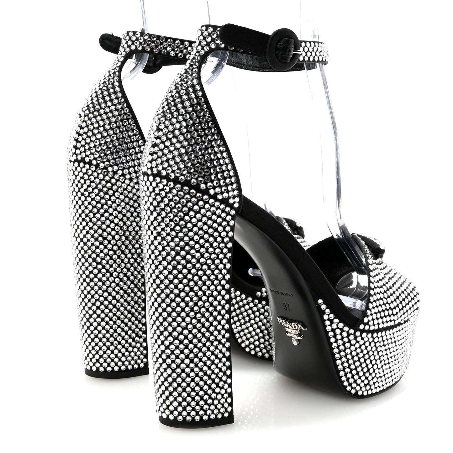 Satin Crystal Triangle Logo 40/135mm Platform Sandals 37 Cristal