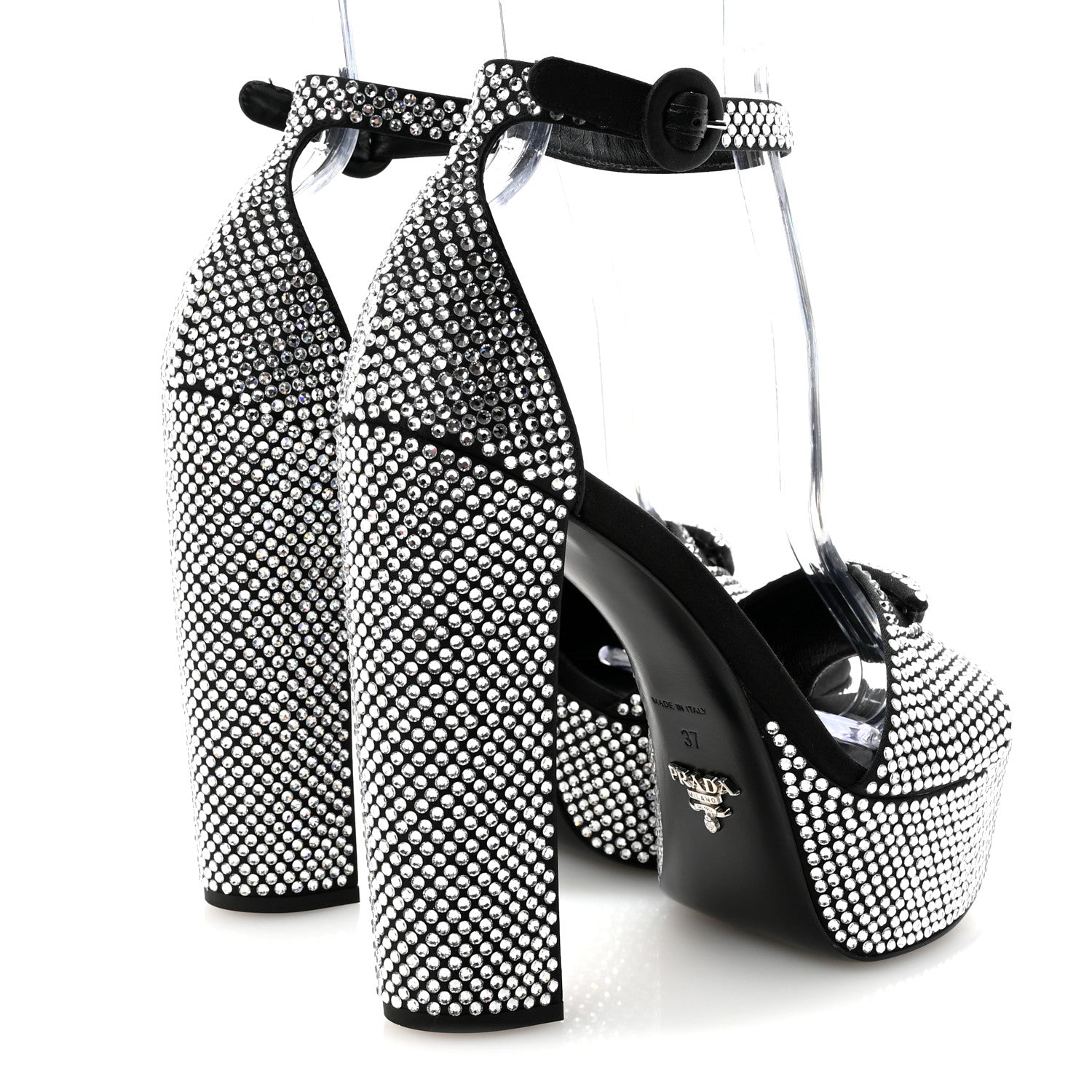 Prada Satin Crystal Triangle Logo 40/135mm Platform Sandals 37 Cristal 5 of 9