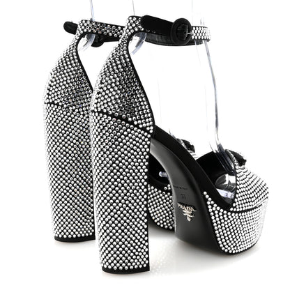 Prada Satin Crystal Triangle Logo 40/135mm Platform Sandals 37 Cristal 5 of 9