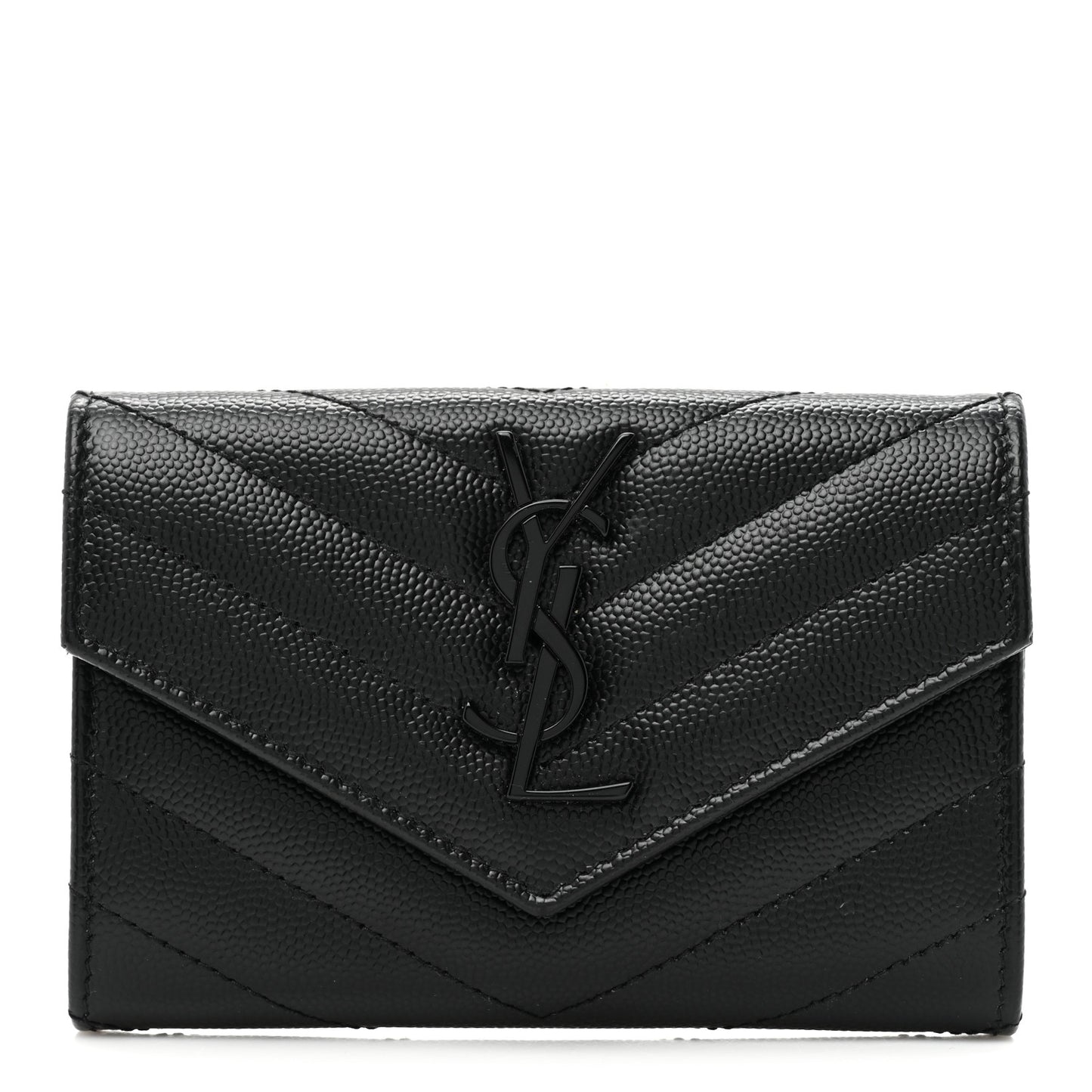 Grain De Poudre Matelasse Chevron Small Monochrome Monogram Envelope Wallet Black