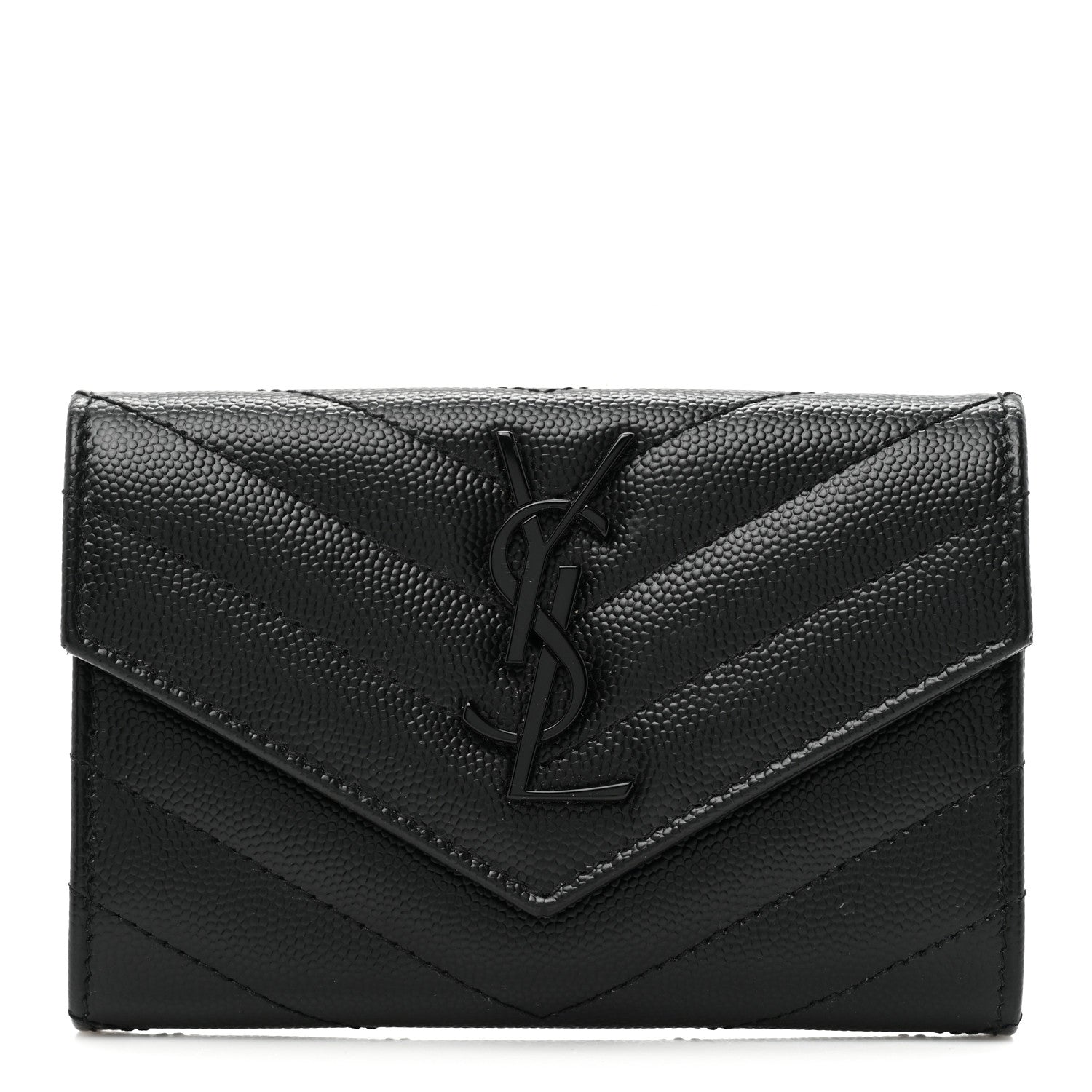 Saint Laurent Grain De Poudre Matelasse Chevron Small Monochrome Monogram Envelope Wallet Black 1 of 12