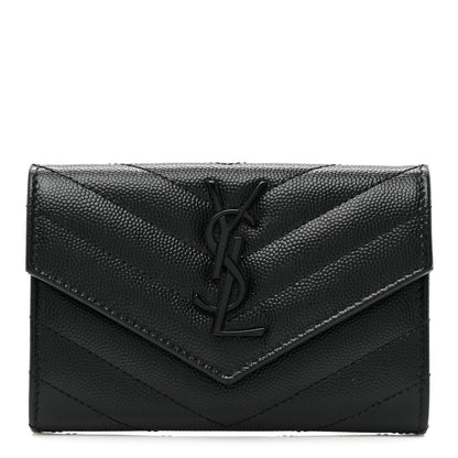 Saint Laurent Grain De Poudre Matelasse Chevron Small Monochrome Monogram Envelope Wallet Black 1 of 12