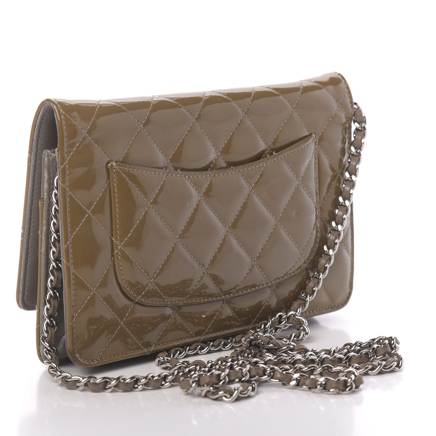 Patent Quilted Wallet On Chain WOC Brown