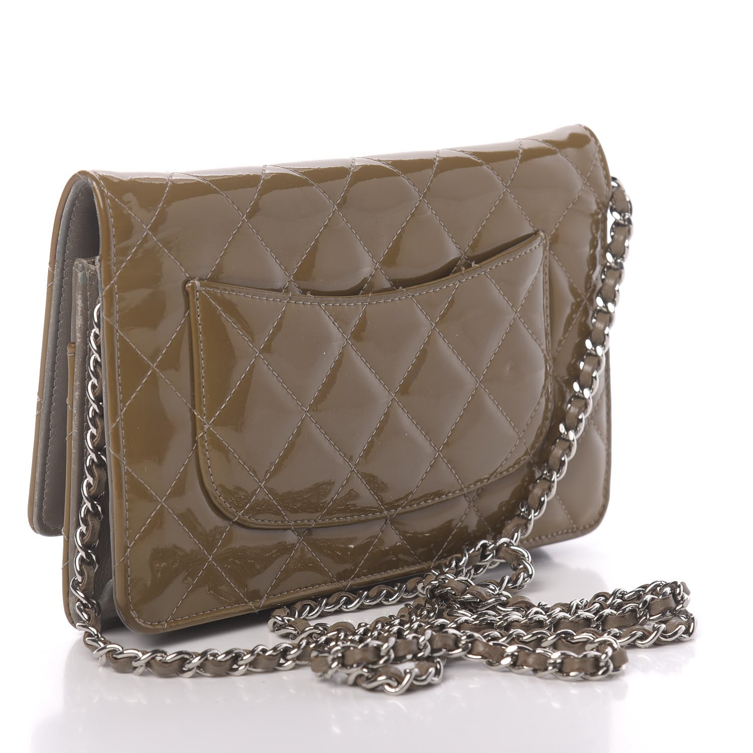 Chanel Patent Quilted Wallet On Chain WOC Brown 3 of 13