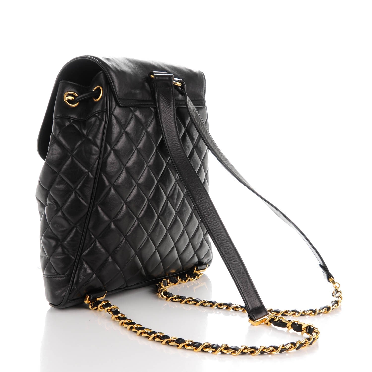 Chanel Lambskin Quilted Drawstring Backpack Black 3 of 10