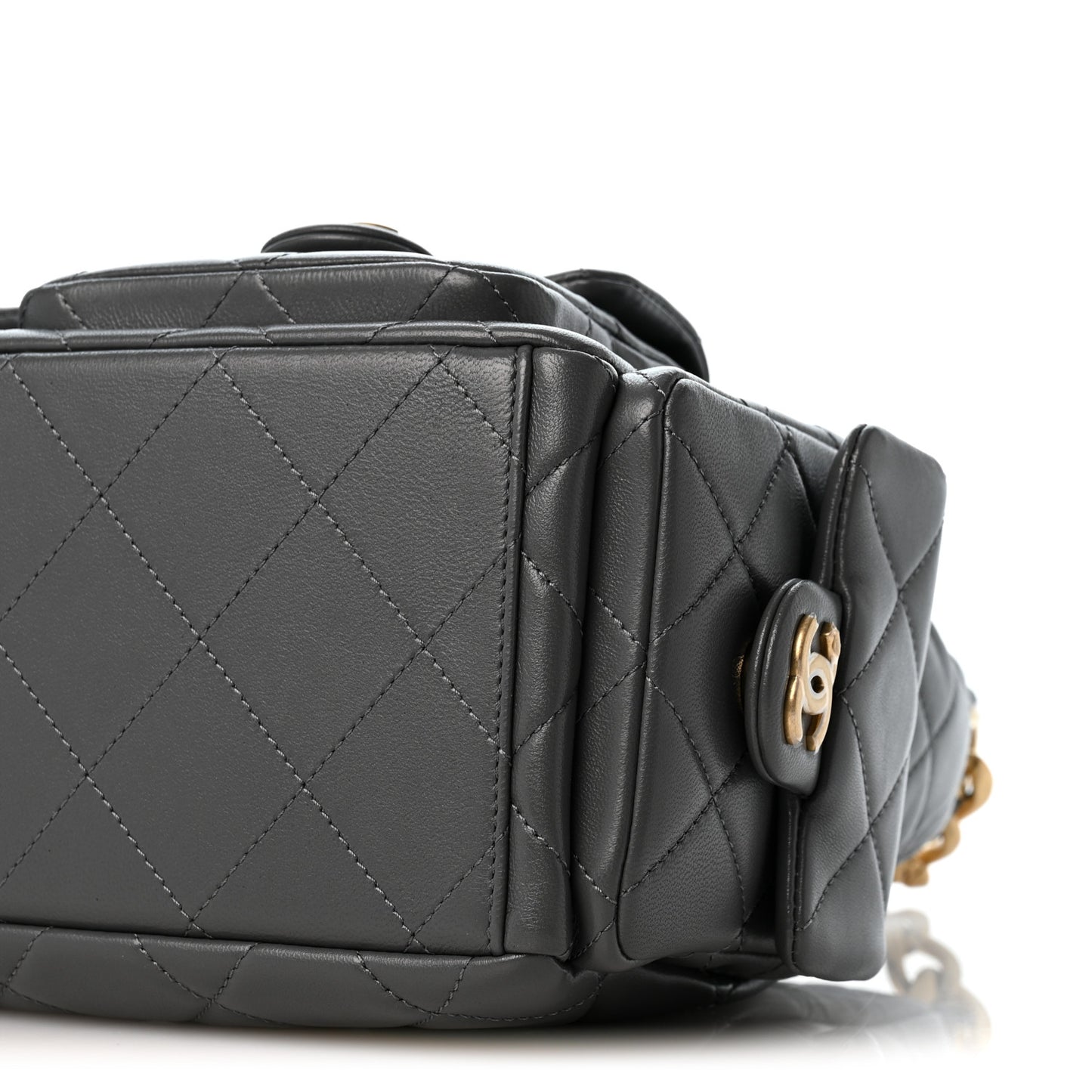 Shiny Lambskin Quilted Trendy Pockets Hobo Dark Grey