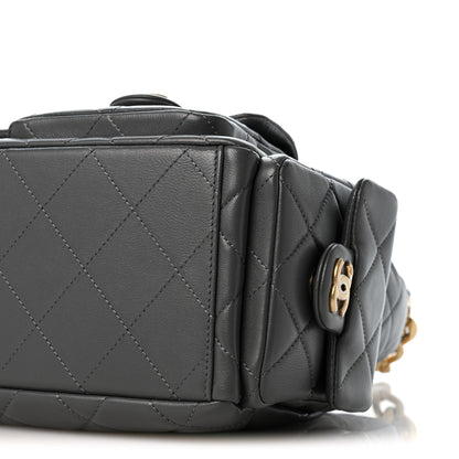 Chanel Shiny Lambskin Quilted Trendy Pockets Hobo Dark Grey 10 of 10