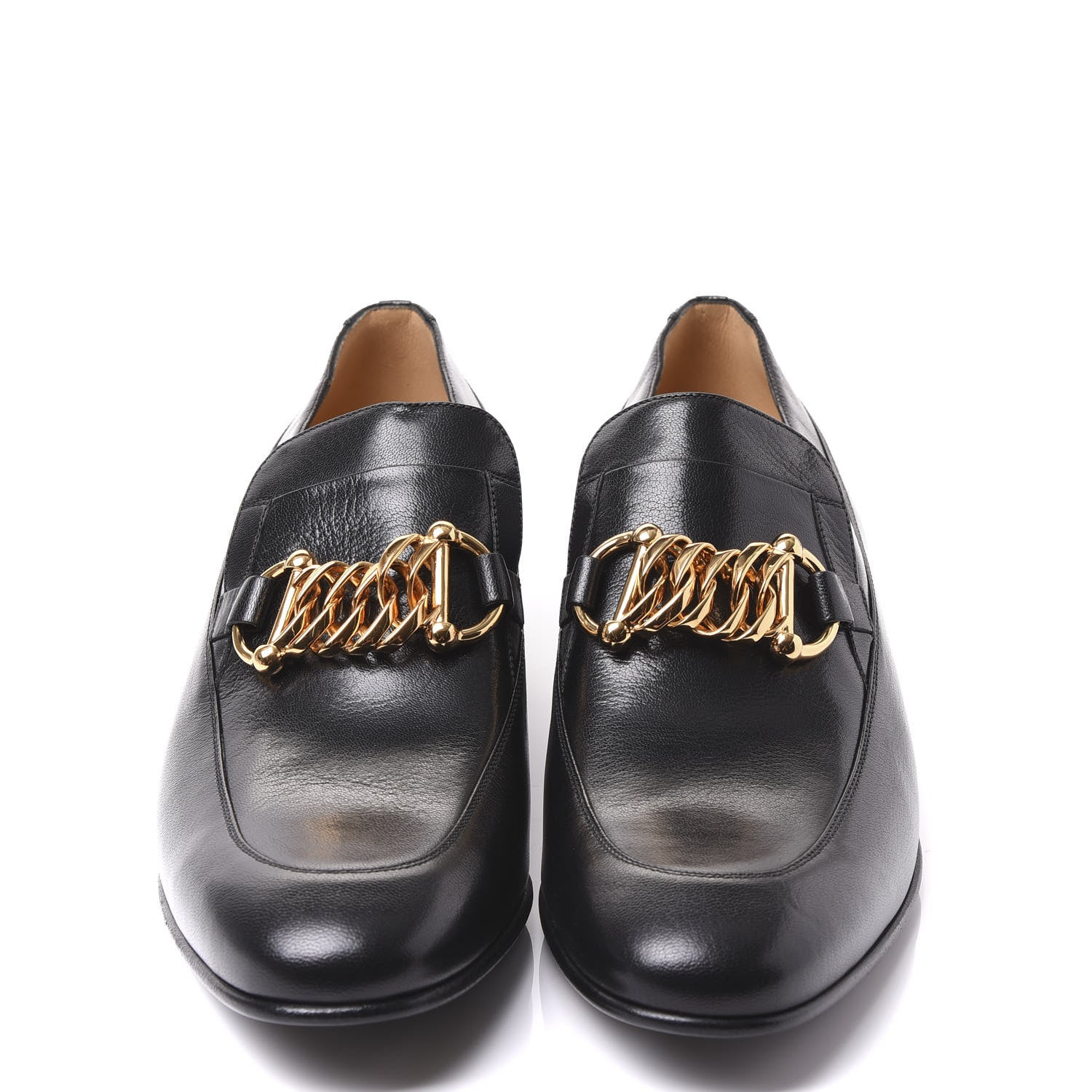 Gucci Goatskin Mens Chain Mid Heel Loafers 9.5 Black 3 of 9
