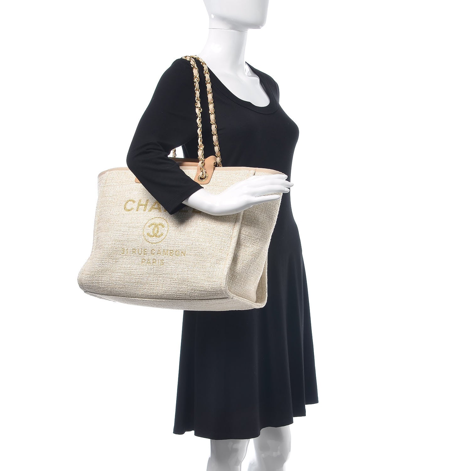 Chanel Canvas Large Deauville Tote Light Beige 2 of 11