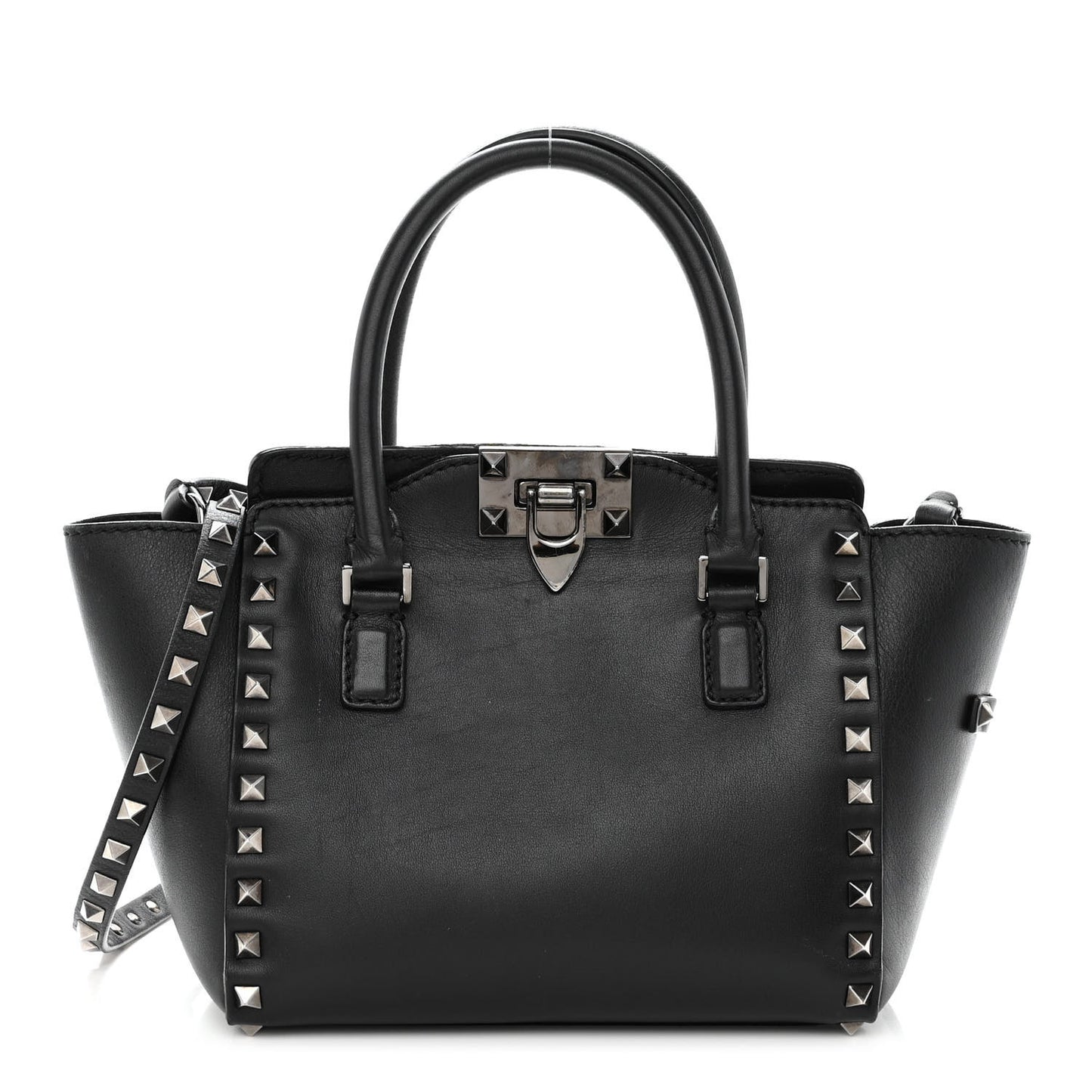 Vitello Mini Rockstud Double Handle Tote Black