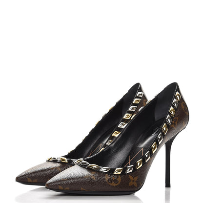 Louis Vuitton Calfskin Monogram Eldorado Pumps 37.5 Cacao 2 of 11