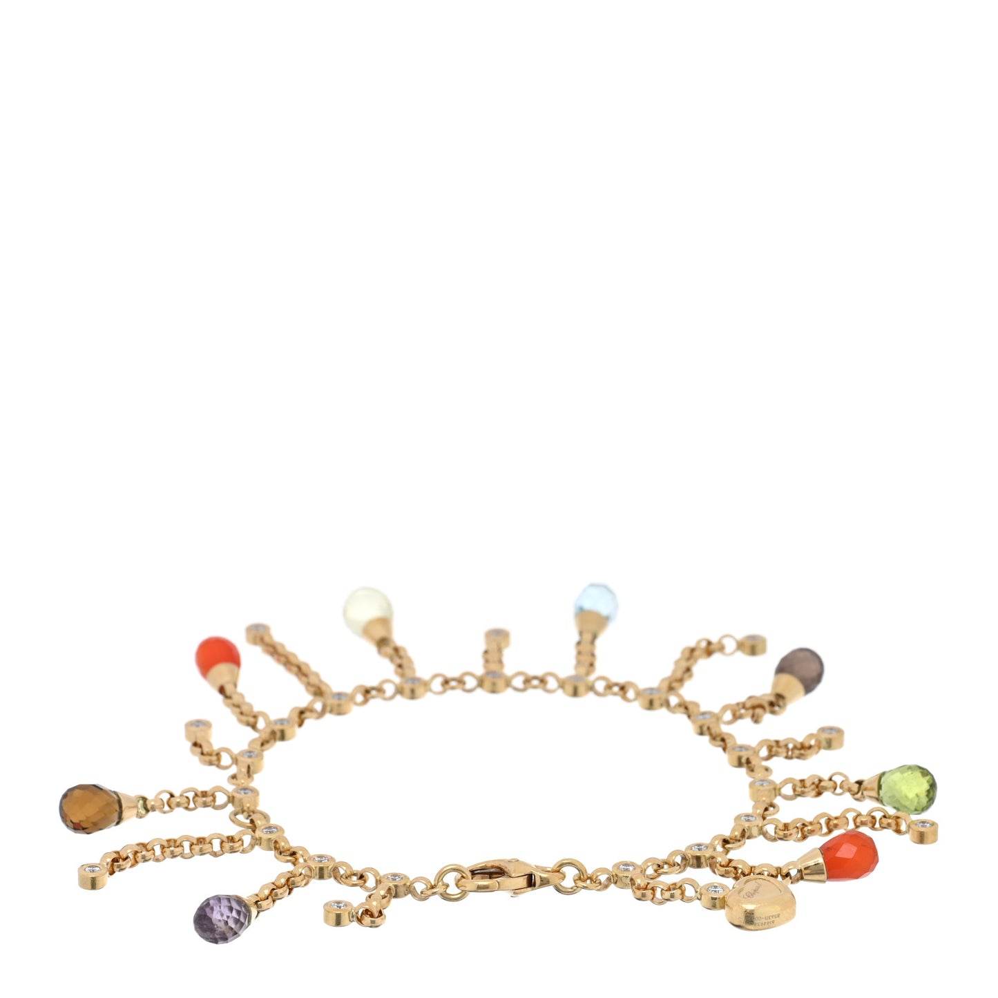 18K Yellow Gold Diamond Multi Stone Dangle Charm Bracelet