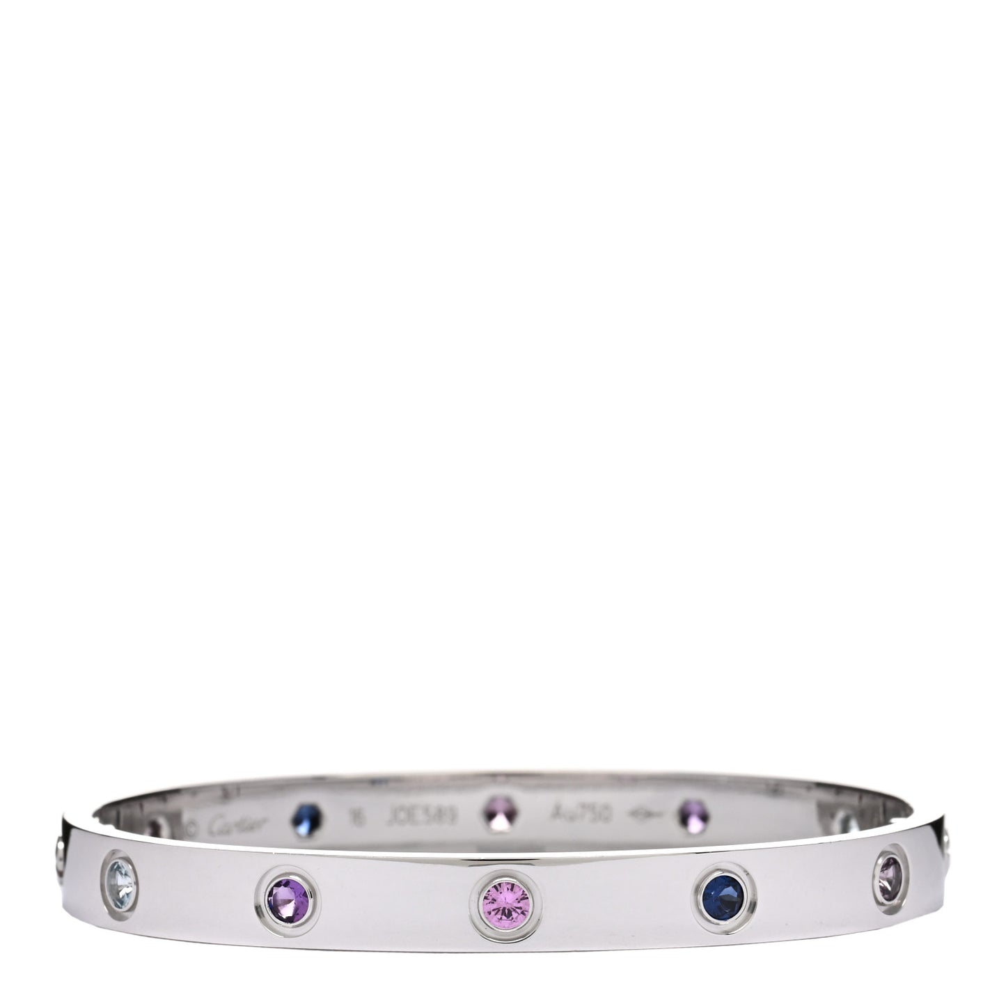 18K White Gold Aquamarine Sapphire Spinel Amethyst LOVE Bracelet 16