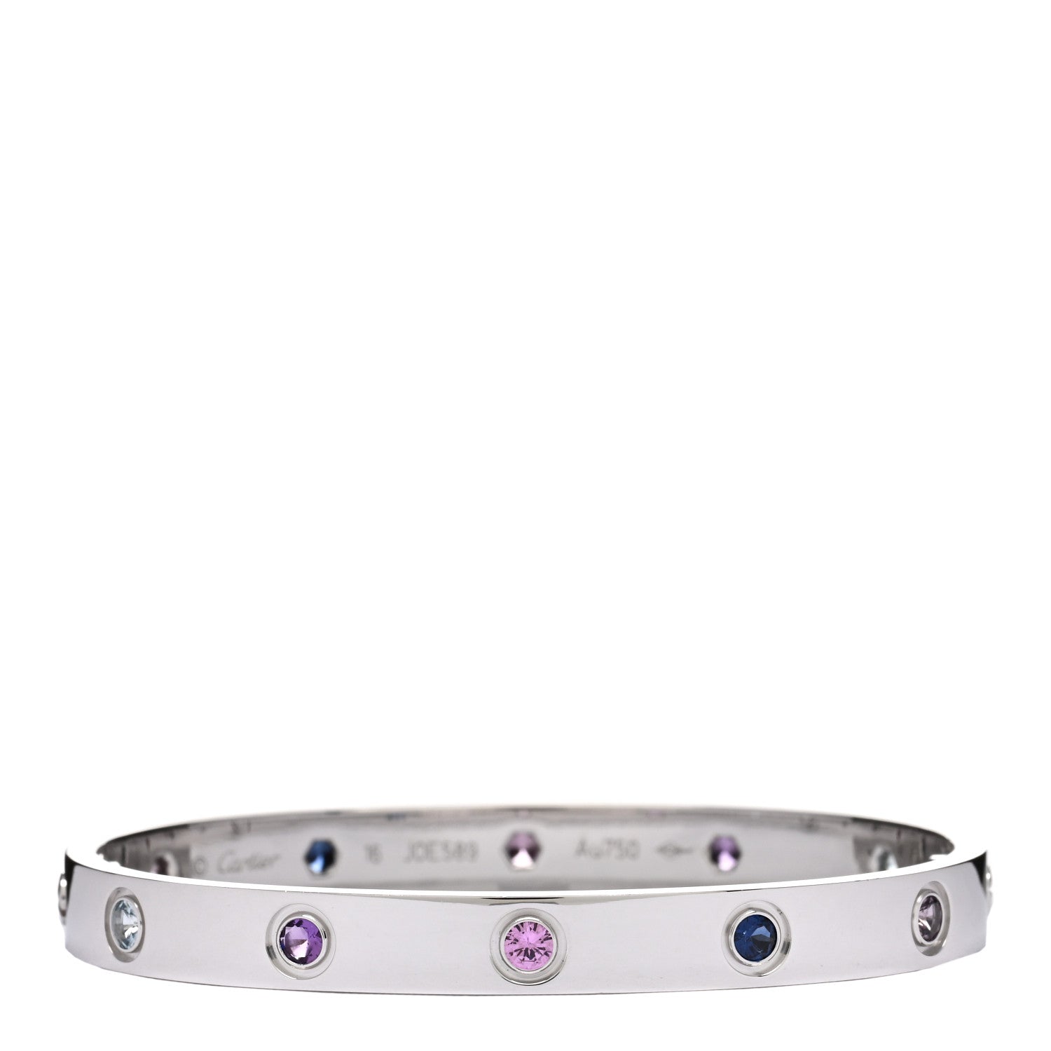 Cartier 18K White Gold Aquamarine Sapphire Spinel Amethyst LOVE Bracelet 16 1 of 5