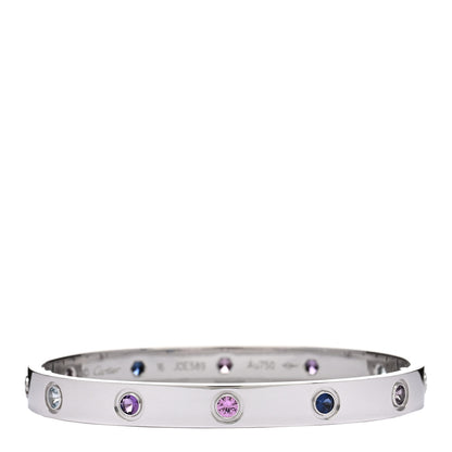 Cartier 18K White Gold Aquamarine Sapphire Spinel Amethyst LOVE Bracelet 16 1 of 5