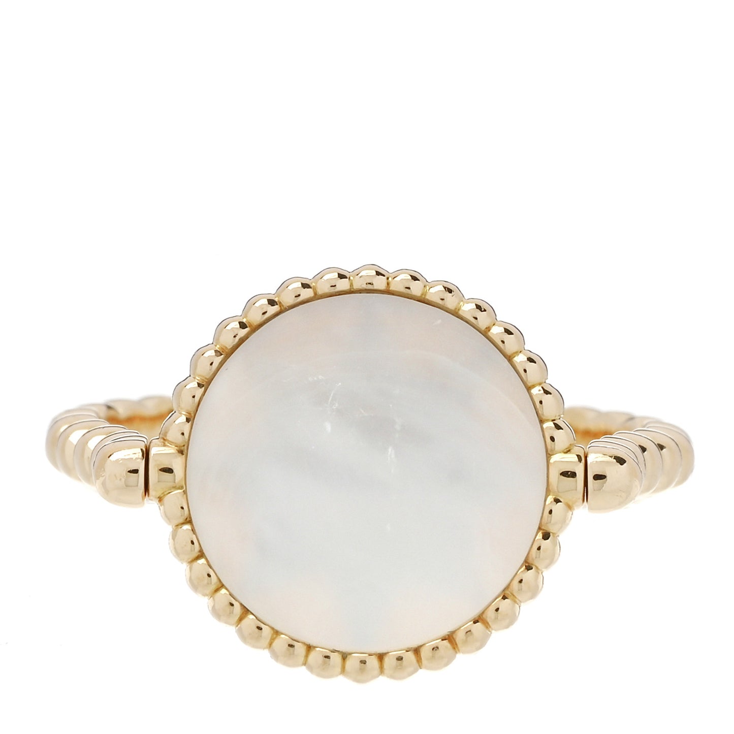 18K Yellow Gold Diamond Mother of Pearl Rose Des Vents Ring 52 6