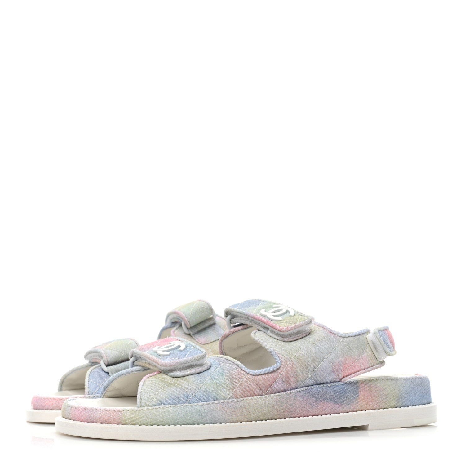 Chanel Printed Fabric Quilted Dad Sandals 39.5 Green Pink Blue 3 of 8