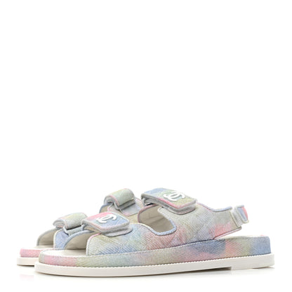 Chanel Printed Fabric Quilted Dad Sandals 39.5 Green Pink Blue 3 of 8