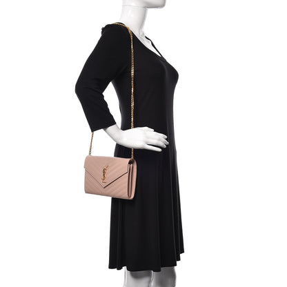Saint Laurent Grain De Poudre Matelasse Chevron Monogram Chain Wallet Rose Antic 2 of 9