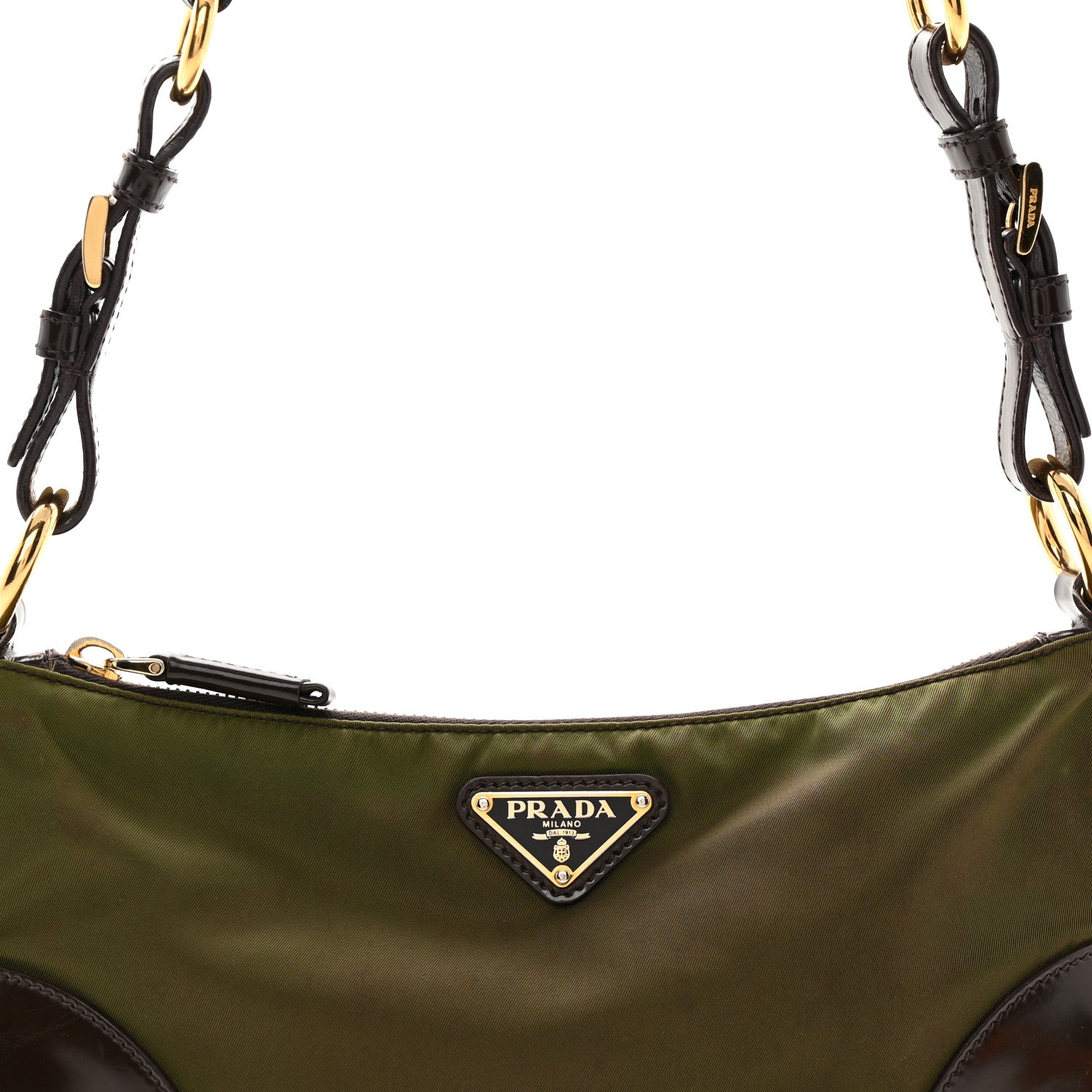 Prada Tessuto Nylon Soft Calf Shoulder Bag Green Brown 8 of 12
