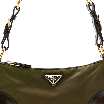 Prada Tessuto Nylon Soft Calf Shoulder Bag Green Brown 8 of 12