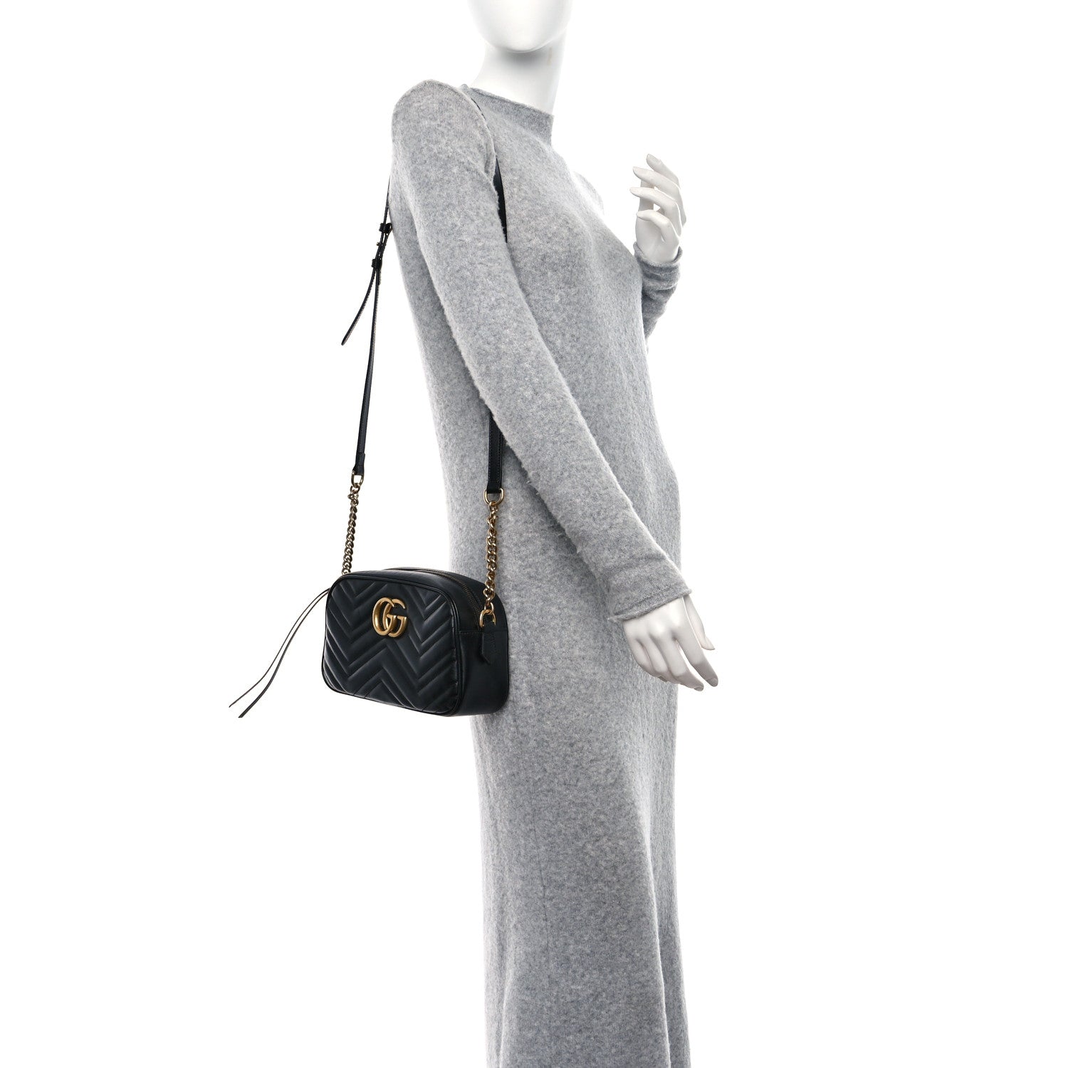 Gucci Calfskin Matelasse Small GG Marmont Chain Shoulder Bag Black 2 of 12