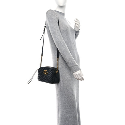 Gucci Calfskin Matelasse Small GG Marmont Chain Shoulder Bag Black 2 of 12