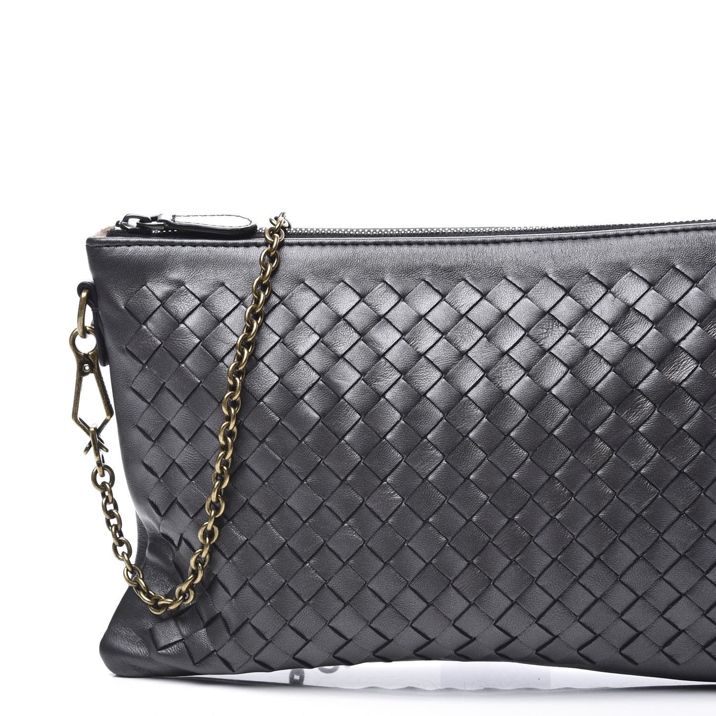 Nappa Intrecciato Biletto Chain Crossbody Antique Silver