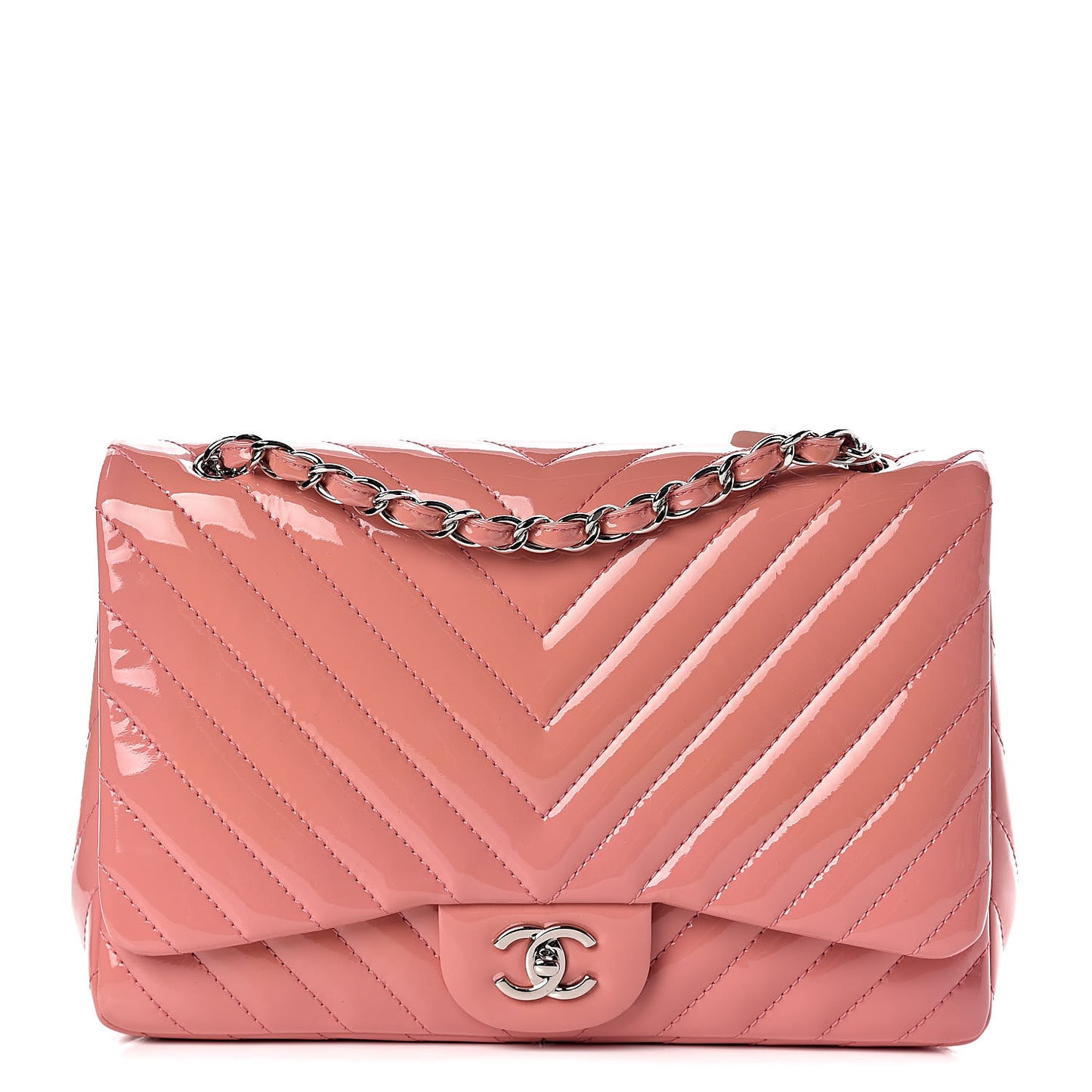Patent Chevron Quilted Jumbo Single Flap Pink