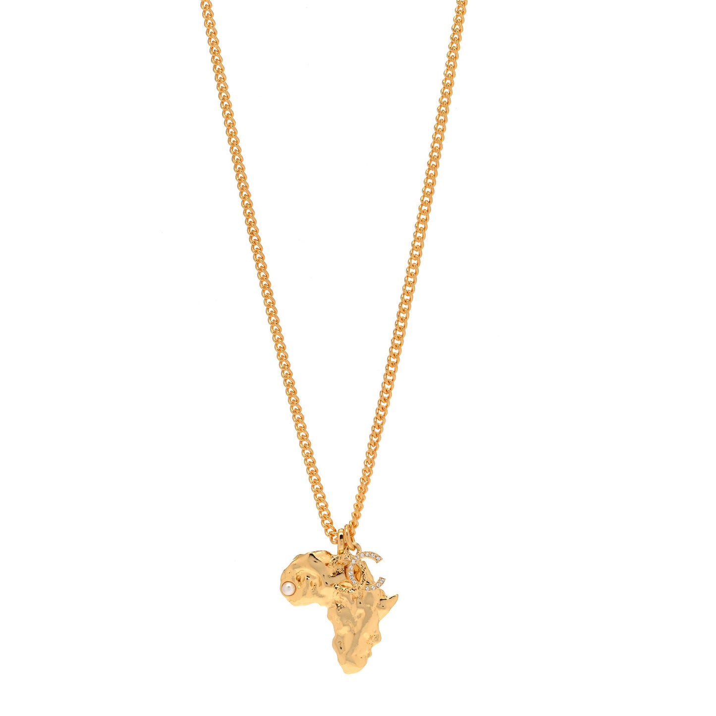 Crystal Pearl CC Africa Pendant Necklace Gold White
