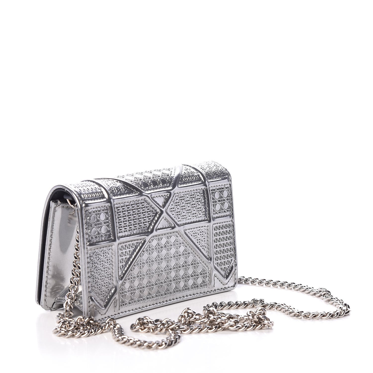 Christian Dior Metallic Patent Micro-Cannage Baby Diorama Flap Bag Silver 3 of 11