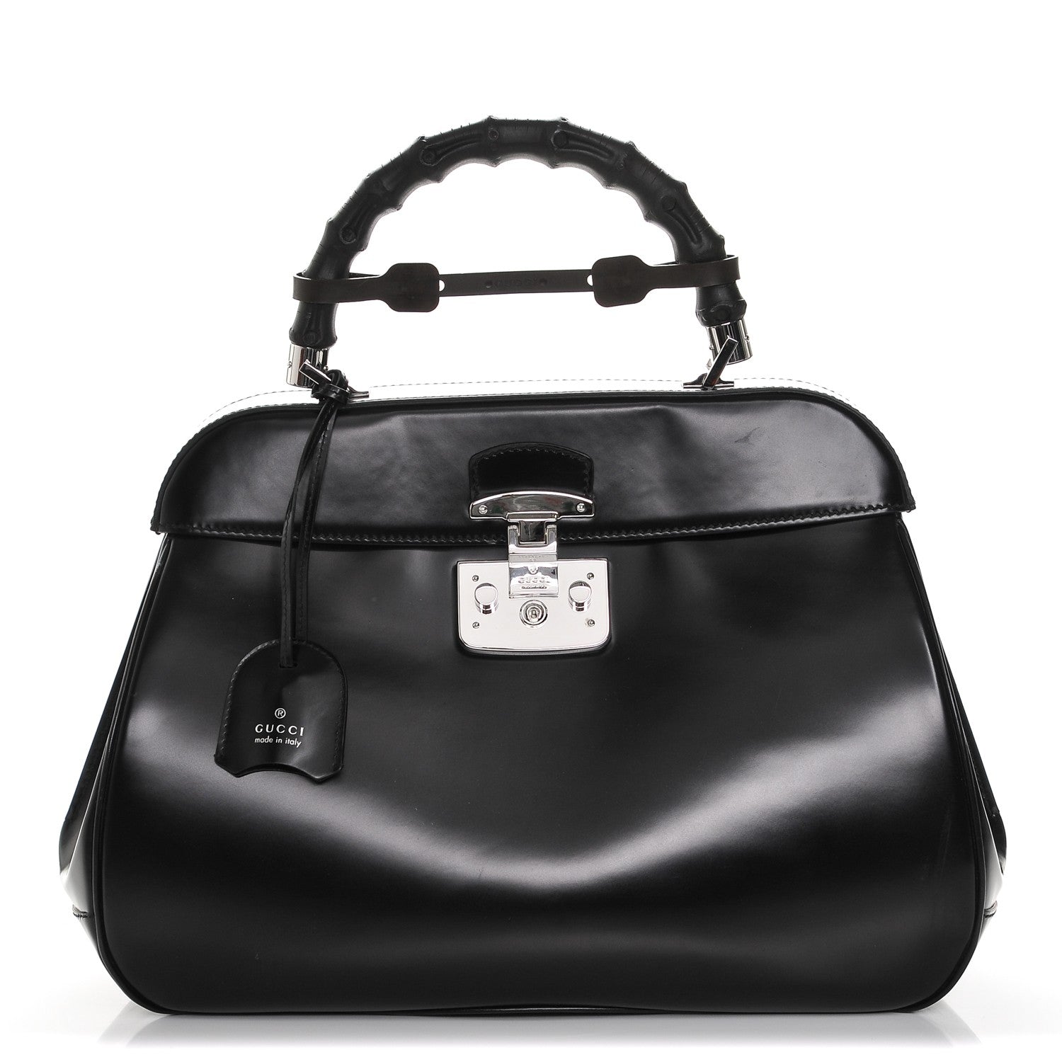 Gucci Regent Calfskin Bamboo Large Lady Lock Top Handle Bag Black 1 of 8