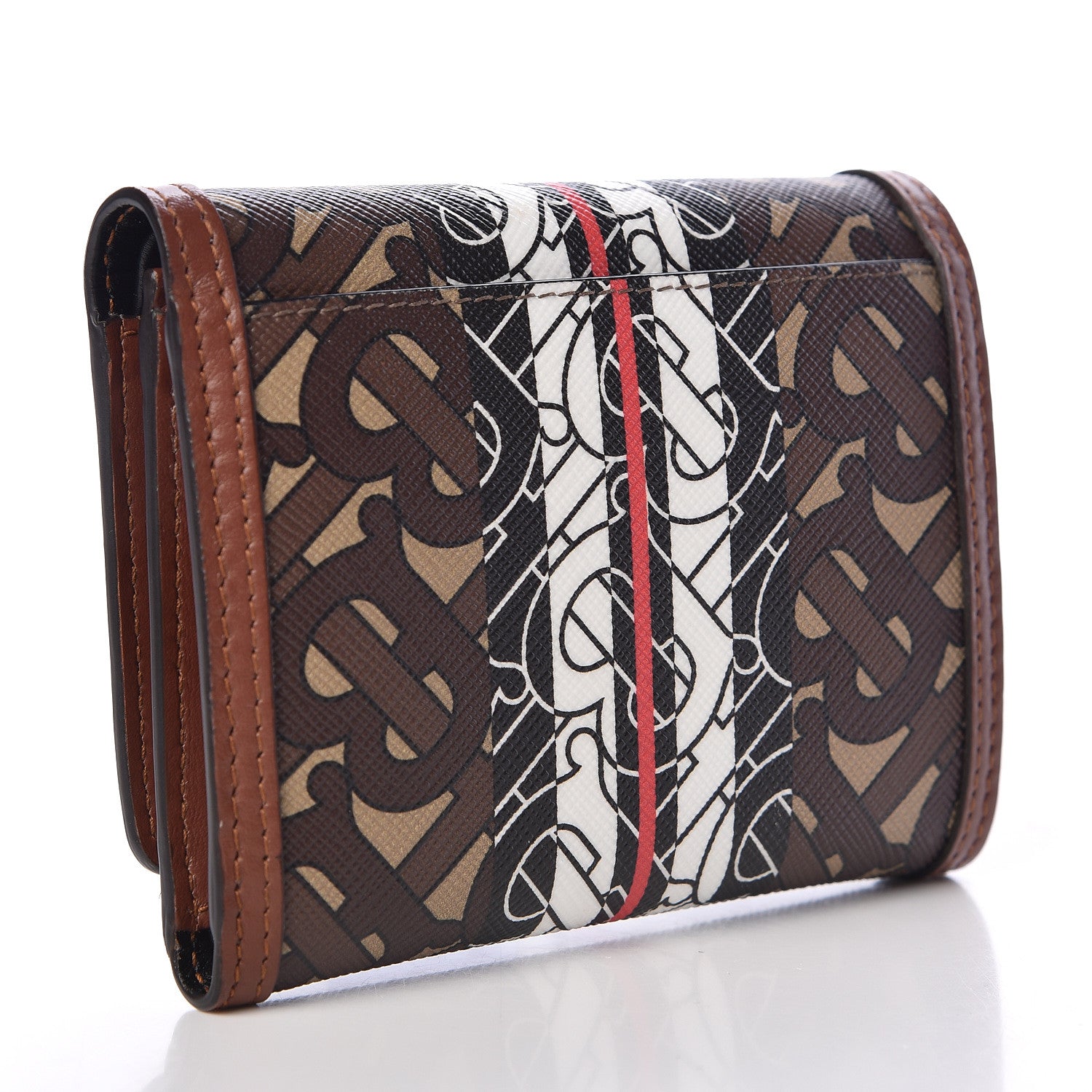 Burberry E-Canvas Monogram Stripe Small Lancaster Folding Wallet Bridle Brown 3 of 8