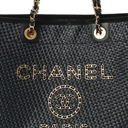 Chanel Straw Raffia Calfskin Chain Small Deauville Tote Black 8 of 10