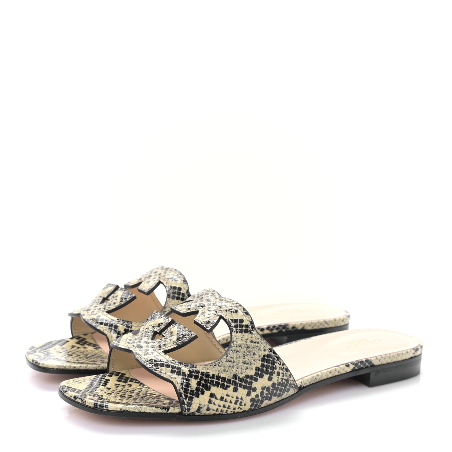 Calfskin Python Print Interlocking G Cut Out Slide Sandals 38.5 Beige Avana