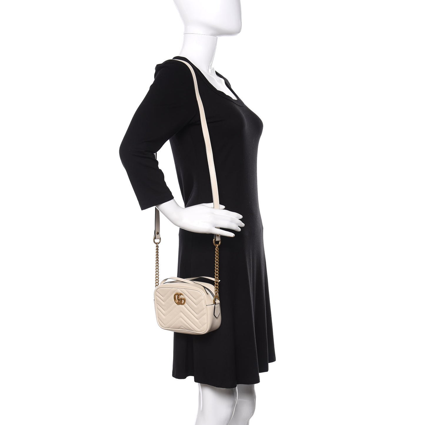 Calfskin Matelasse Mini GG Marmont Chain Shoulder Bag White