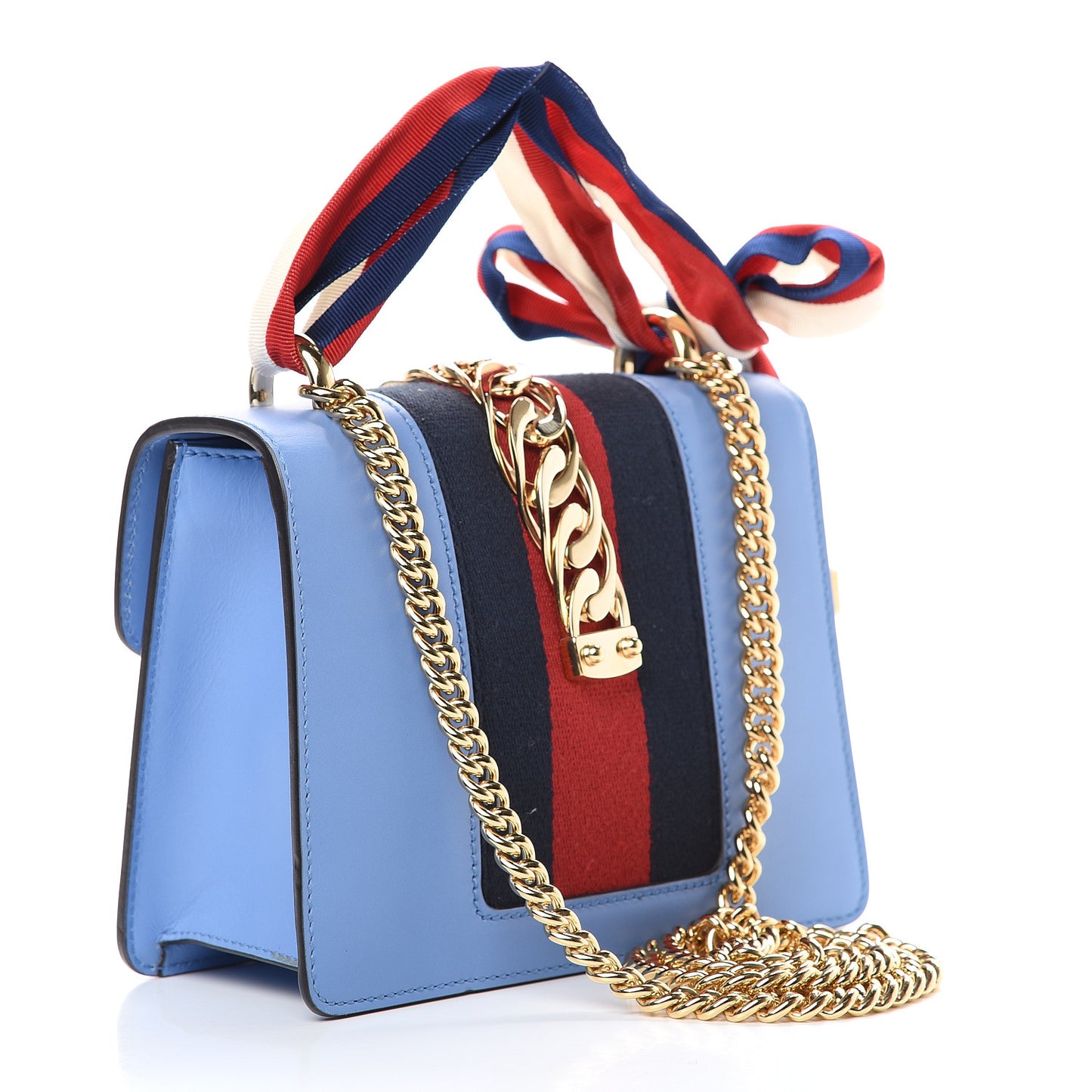 Calfskin Mini Sylvie Chain Shoulder Bag Clear Sky Blue