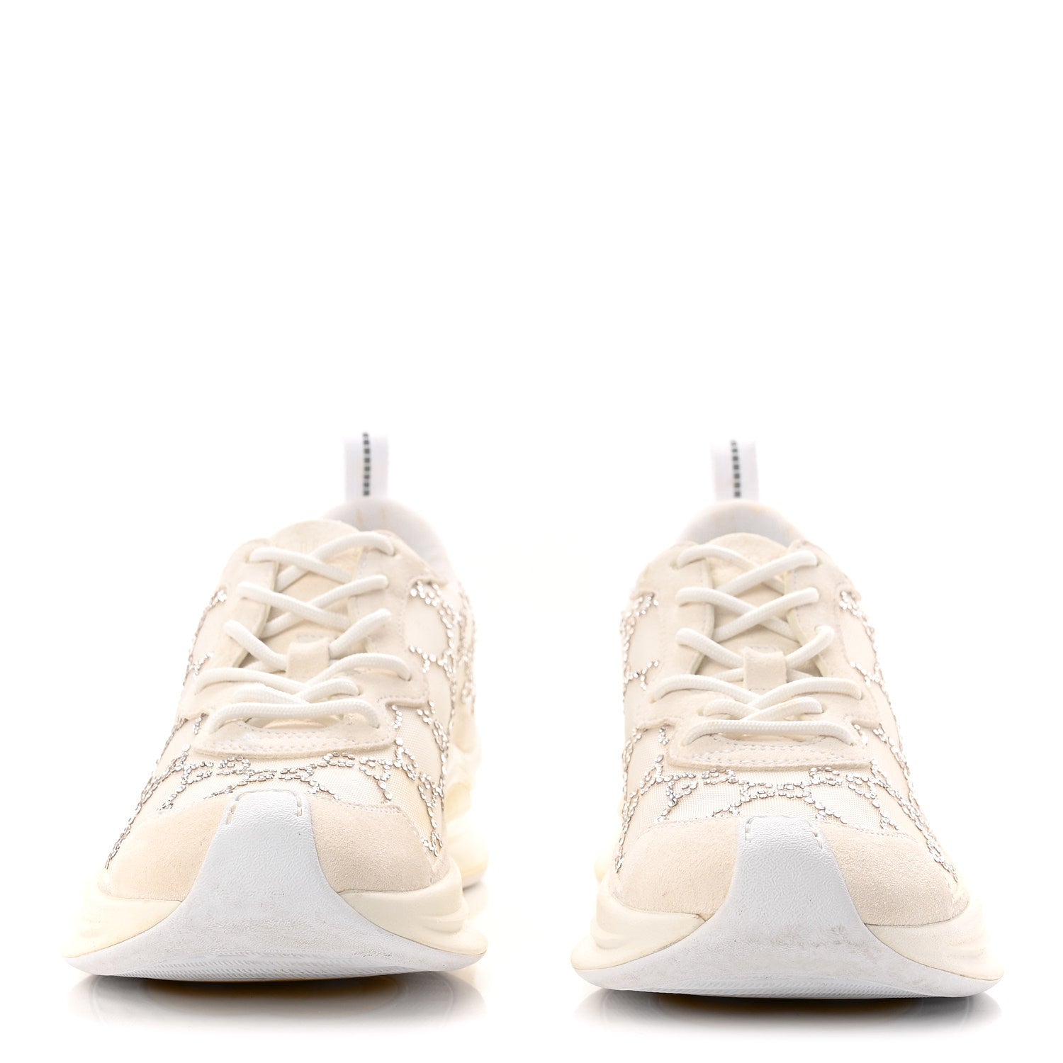 Gucci Tela Retino Mesh Crystal Suede GG Monogram Womens Gucci Run Sneakers 37.5 Off White Silver 3 of 10