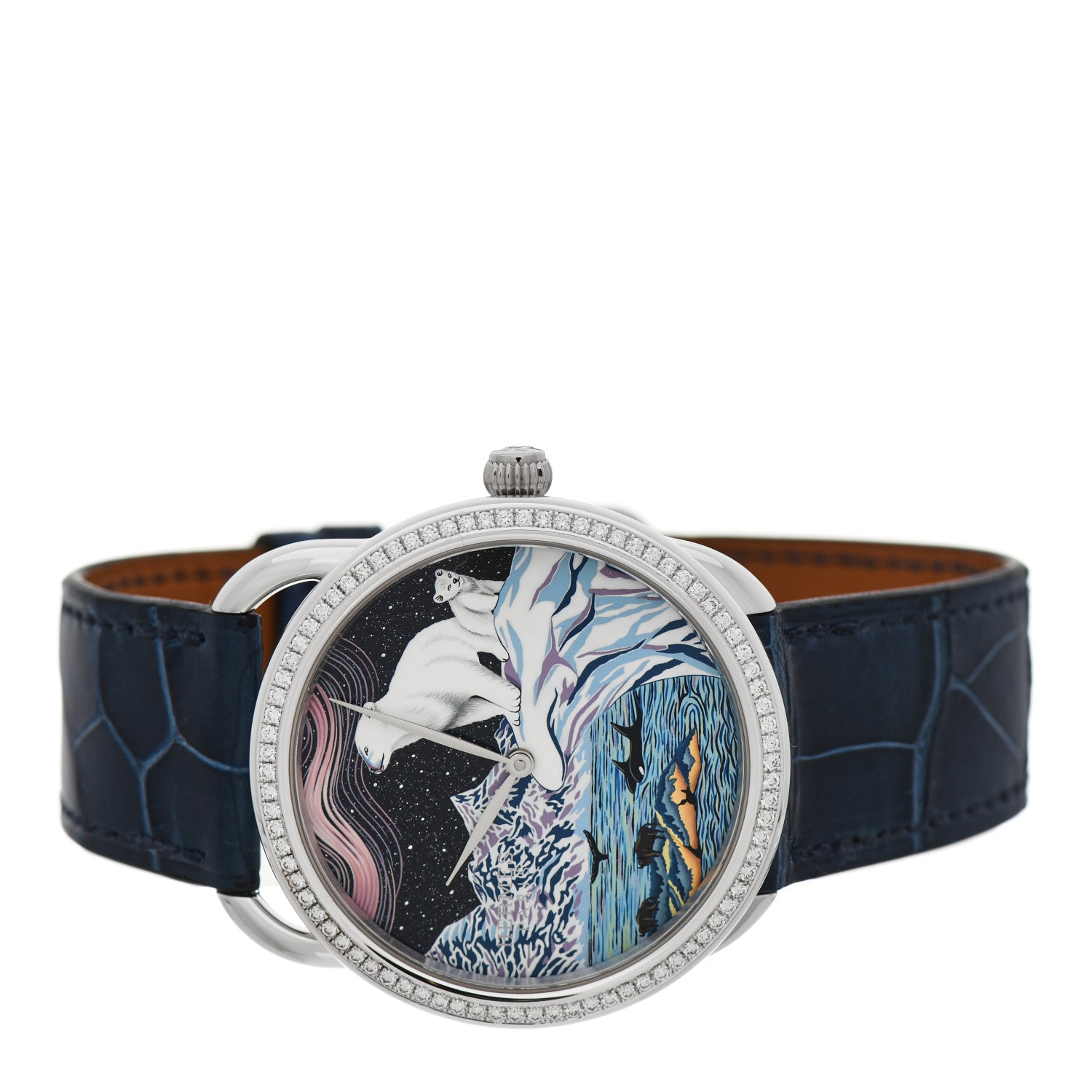 Hermes 18K White Gold Alligator Diamond 38mm Arceau Into the Canadian Wild Automatic Watch Bleu Saphir 2 of 5