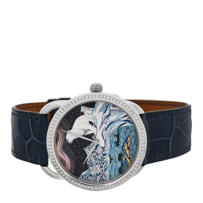 Hermes 18K White Gold Alligator Diamond 38mm Arceau Into the Canadian Wild Automatic Watch Bleu Saphir 2 of 5