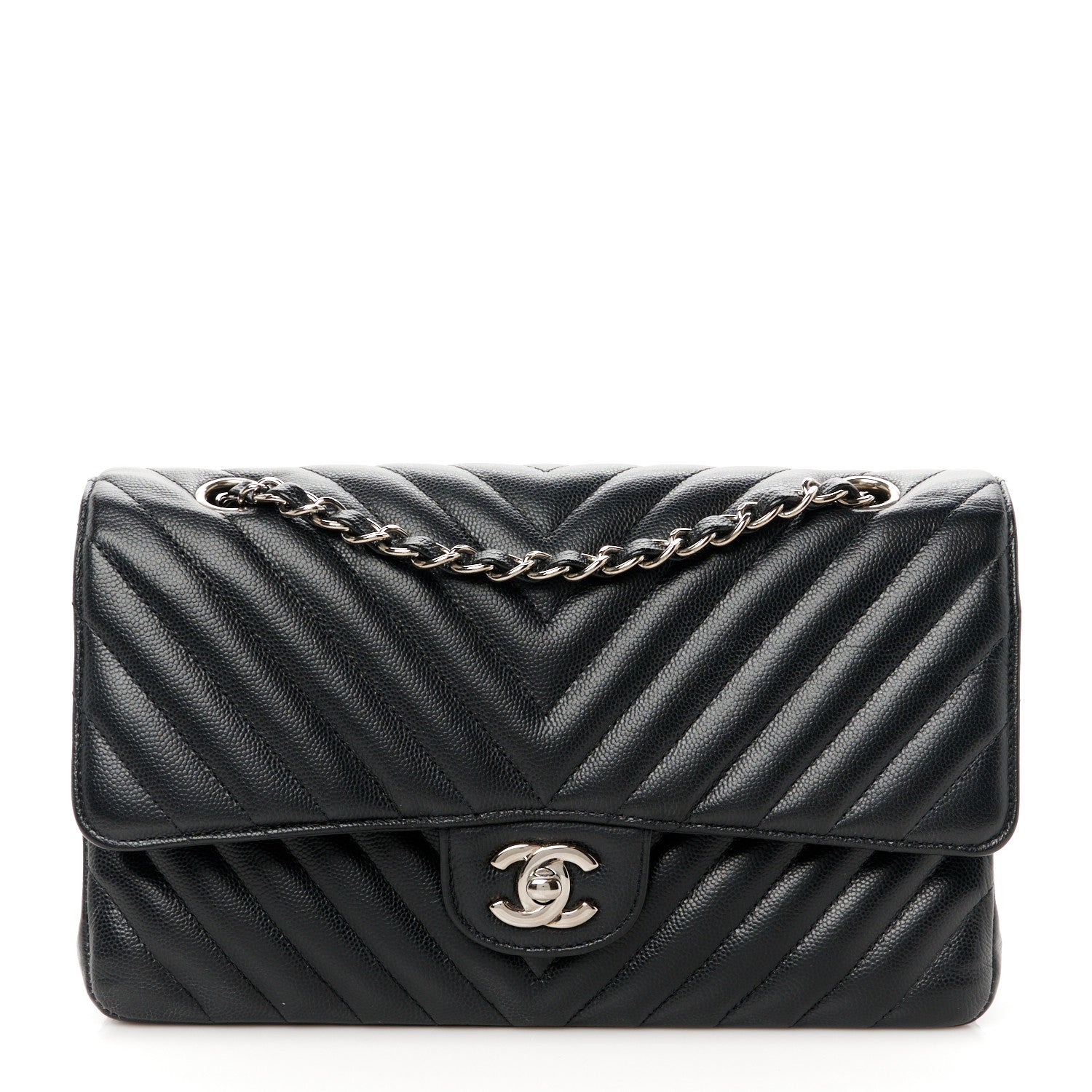 Chanel Caviar Chevron Quilted Medium Double Flap Black 1 of 11