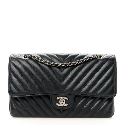 Chanel Caviar Chevron Quilted Medium Double Flap Black 1 of 11